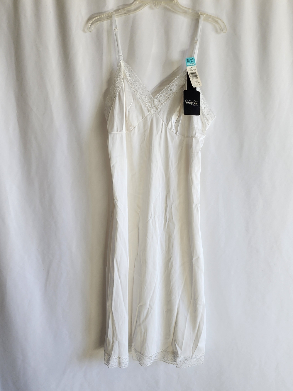 Vanity Fair White Lace-Trim Slip with Adjustable Straps